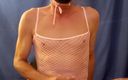 Sexy Sandy porn: Sexy Sandy Strokes Her Cock in Pink Mesh