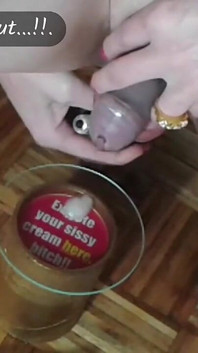 Sissy in Chastity Milks Her Prostate and Collects Cum