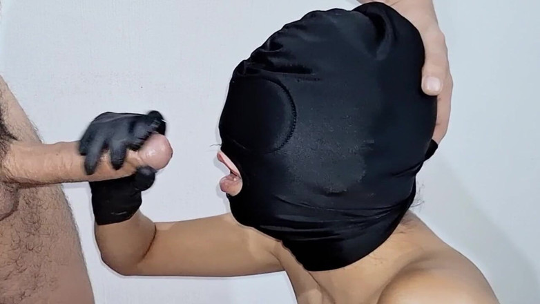 MynameisJuly: Submissive Girl with Mask Gives Blowjob to a Big Cock...