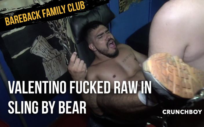 Bareback family club: Valentino fucked raw in sling by bear