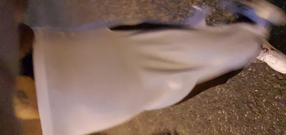 Lingeriemanx69: White dress and street walk