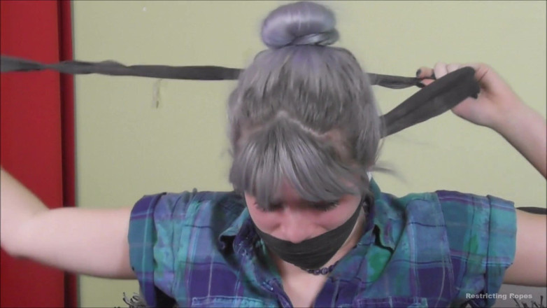 Restricting Ropes: Putting nylon stockings in her mouth