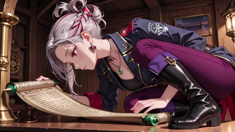 Tay Swift X: Silver-haired Pirate Queen! Sun-drenched Ship Cabin, Navy Uniform Slightly Damp,...