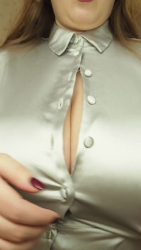 Huge Natural Boobs Teasing in Silk Shiny Shirt