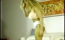 Old Good Porn: Blonde babe slaps slim brunette&amp;#039;s ass on the sofa during...