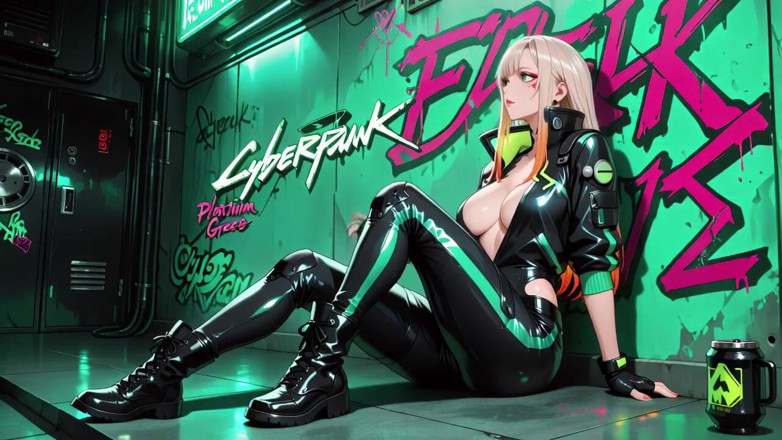 Tay Swift X: Neon Rain Night! Blonde Agent in Wet Leather Crouching Low,...