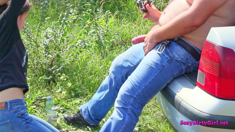 Sexy Dirty Girl: I kneel on the grass and suck his cock outdoor