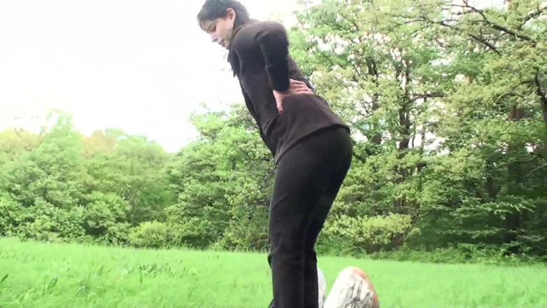 Femdom Austria: Outdoor trampling punishment with muddy shoes