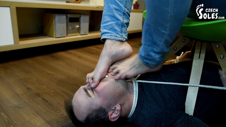 Czech Soles - foot fetish content: Tied up and made to smell Megan's socks - part 2