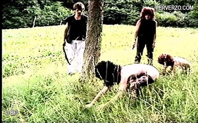 Hardcore slave sex: Outdoor vintage BDSM group scene