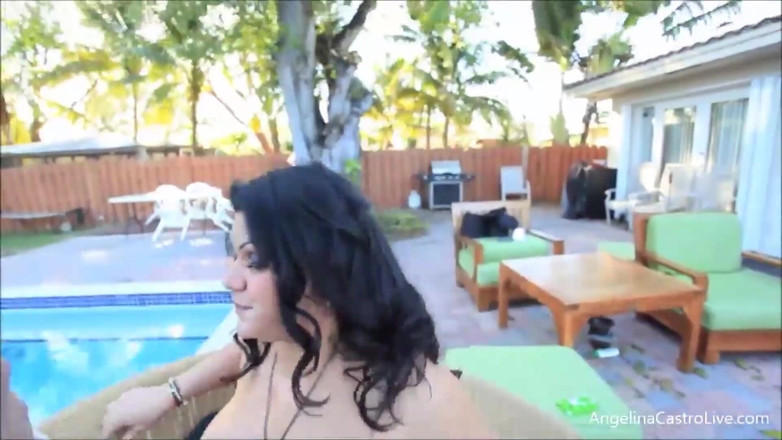 Angelina Castro: Latina Angelina Castro sucks off the pool boy!