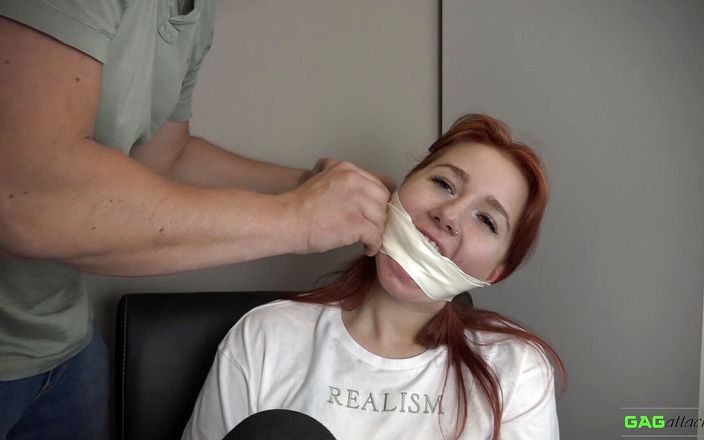Gag Attack!: Red Foxy - Microfoam tape gagged