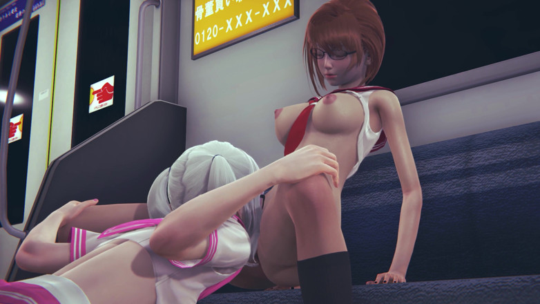 Waifu club 3D: College girl licks redhead friend's pussy in a subway car