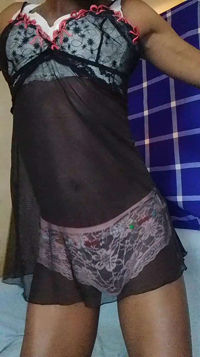 HaitiKing7: Pretty Sissy Jerks Dick and Grabs His Ass in Lingerie