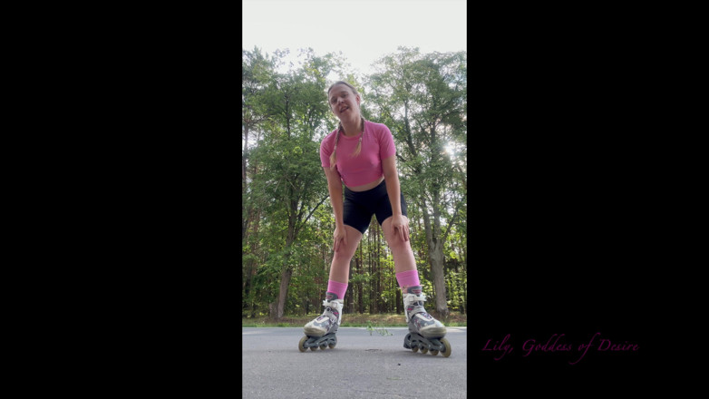 Lily, Goddess of Desire: Cute Roller Skater with Braids Shows You Tits