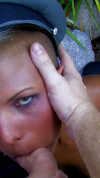 Blonde Dee Jones with natural tits gives a deep blowjob and fucks hard