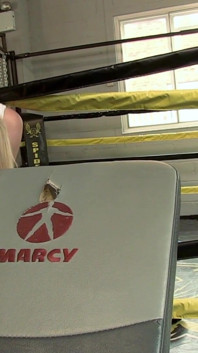 Blonde babe fucks box trainer in the gym