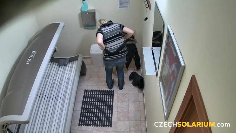 Czech Solarium: Czech Solarium 12: Blonde Babe Strips for Her Tan and Puts...