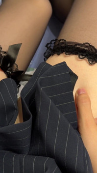 Student Girl in Short Skirt and Black Stockings Did Handjob with Her Panties
