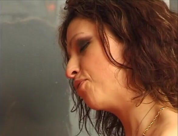 European Classics: Busty brunette wearing fishnet stockings gets double penetrated