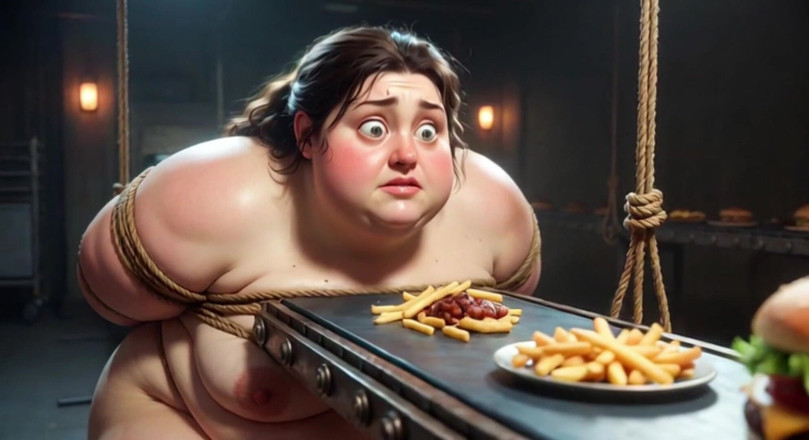 YOUR BEST FANTASY: Tied up SSBBW Eats Massive Meal While Kneeling - Belly Stuffing