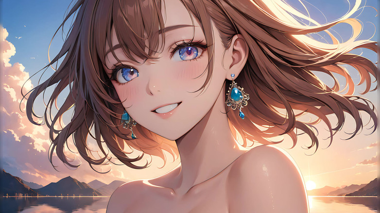 LustRender: パステルの反射:柔らかな空を瞳に宿す美しい若い女性