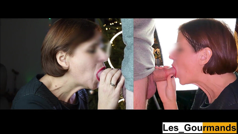 Les Gourmands: 4K - MILF mit Lippenstift in Nahaufnahme, Doppelansicht gibt wunderbaren blowjob...
