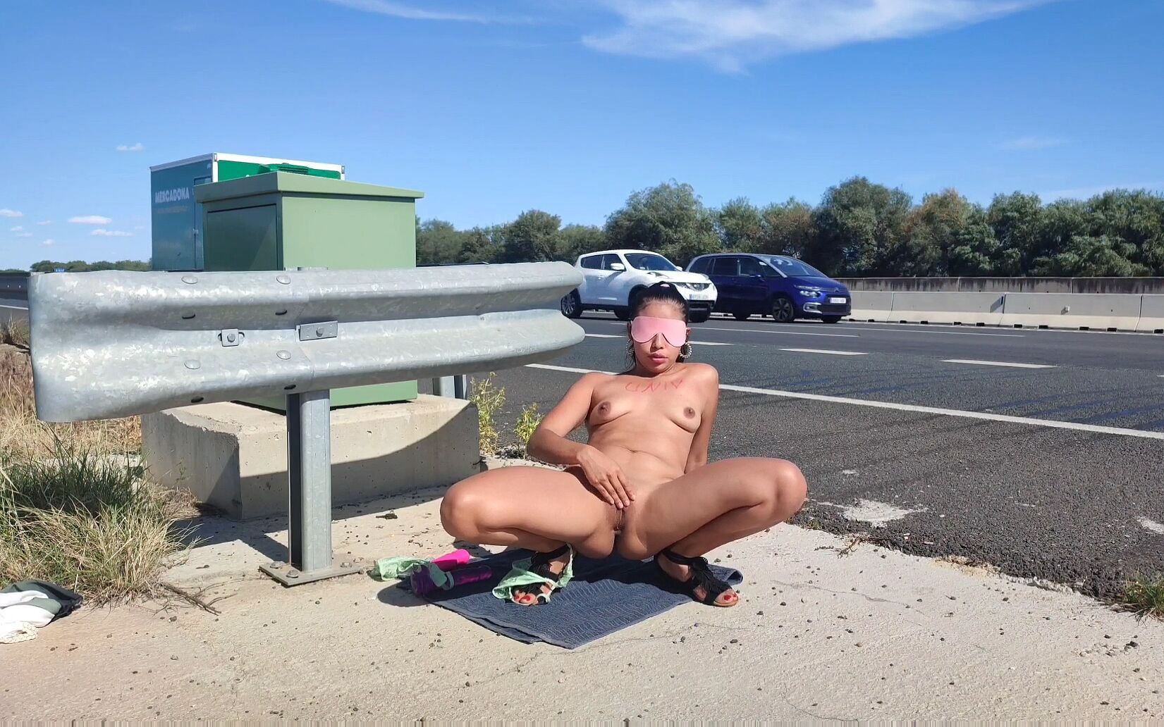 Hot Latina Masturbating on the Highway.