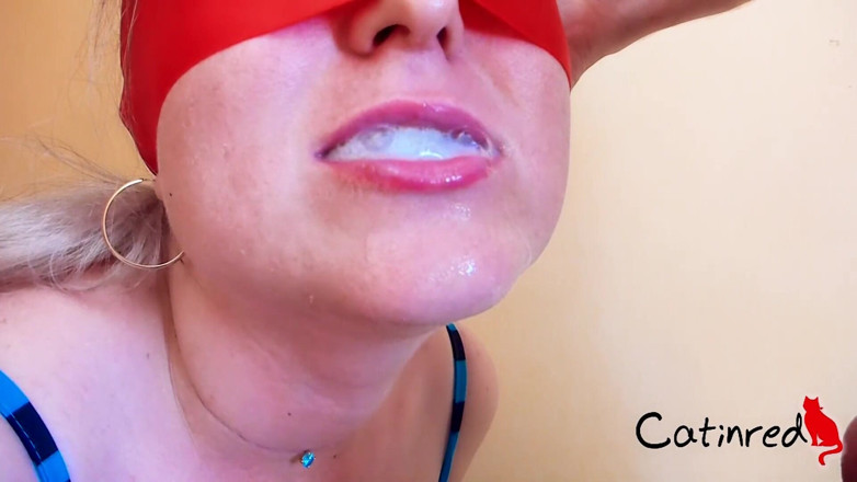 Catin Red: Amateur POV blowjob and food play - Cum in mouth