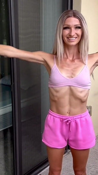 Skinny Fit Blonde Girl Stretches and Workout on Balcony