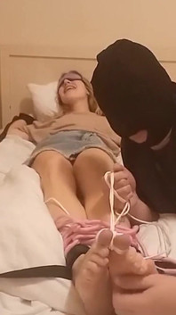 Tickling My Feet with Handcuffs and a Blindfold