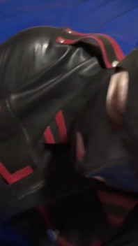 Latex Danielle in latex mask massage his toy