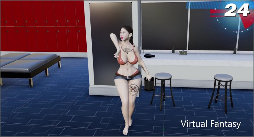 Virtual fantasy studio: Wielkie cycki i tyłek 3D seksowna dziewczyna z kolorowym tatuażem w...