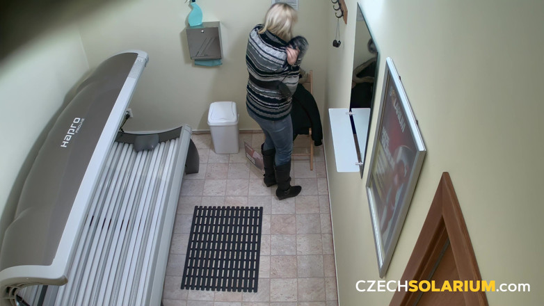Czech Solarium: Czech Solarium 12: Blonde Babe Strips for Her Tan and Puts...