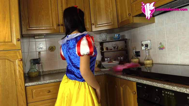 Best Nylon Feet Videos: Hot brunette dressed as snow-white massages her feet