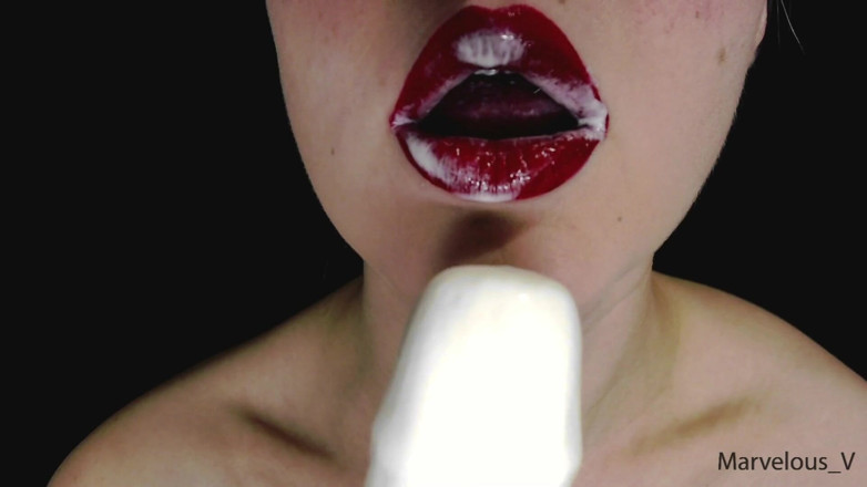 Marvelous V: Hot sexy red lips licking and sucking lollypop and other...