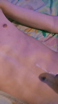 Cute Skinny Twink Jerking His Big Cock and Shooting His Cum Handsfree