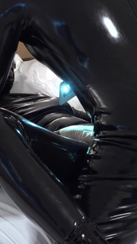 The Slave All in Latex Had to Take Good Care of Me, Until My Orgasm and His Cumshot.