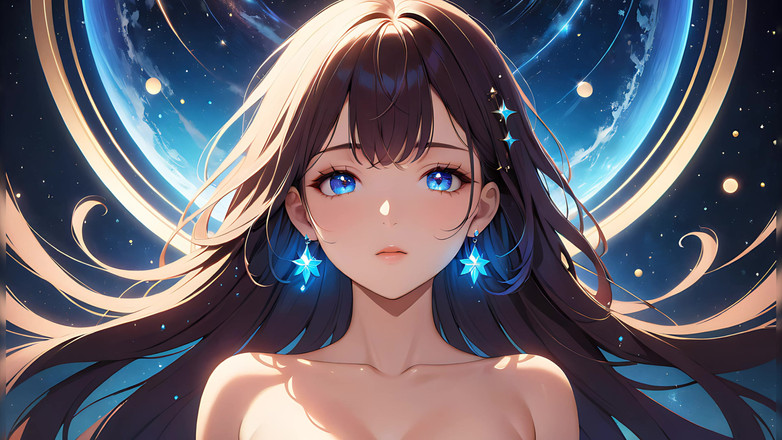 LustRender: Cosmic Serenity: krásná mladá žena se hvězdným prachem na tvářích