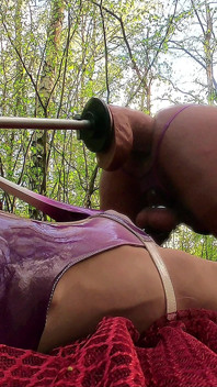 Sissy Stacy Play Hard with Huge Dildos in the Forest
