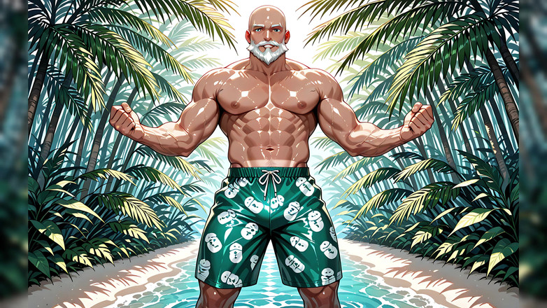 Erotic Man: Stilig skallig gammal man skjortlös