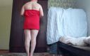 Ladyboy Kitty: Röd miniklänning vit sexig trans söt sissy big butt solo...