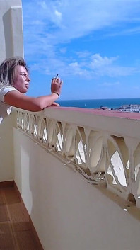 Fucked and Cumed in Her Pussy on the Balcony While Fit MILF Smokes