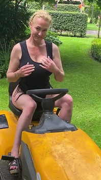 Squirting on a Lawnmower, You Must See This Horny MILF