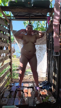 Voyeur 4K Outdoor Shower Chubby Girl Big Tits & Huge Cock Couple Amateur