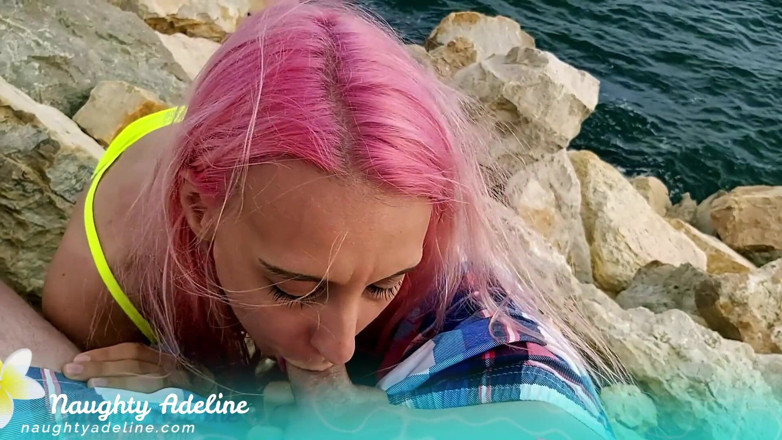 Naughty Adeline: Outdoor blowjob by the sea