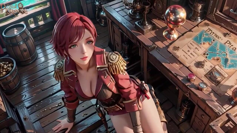 Seraphina Vale: Redhead Pirate Captain! Playing with Her Cutlass in a Vintage...