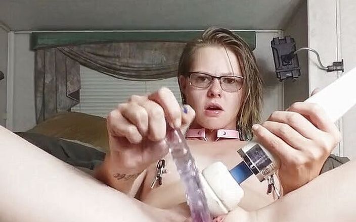 Riley Luvyna: Nipple clamps hitachi dildo orgasm collared sub