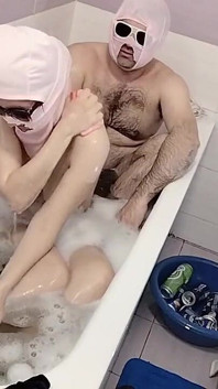 Amateur Couple Taking a Bath, Wife with Hairy Pussy, Big Ass, Big Tits.