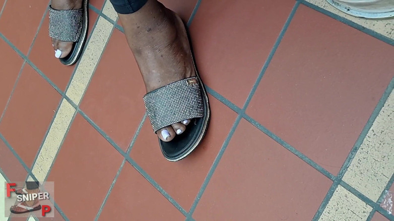 Foot Patrol: Working Lady Ebony with BBW Feet with Pink Toes